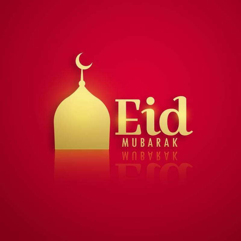 红色背景为eid节日的金色清真寺