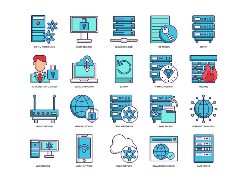 100个矢量图标为web，数据库，云托管及更多！，100个虚拟主机图标