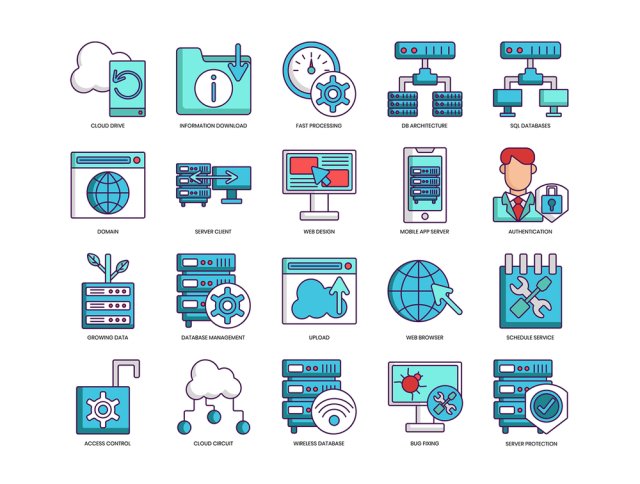 100个矢量图标为web，数据库，云托管及更多！，100个虚拟主机图标
