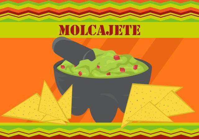 炸玉米饼用Molcajete鲕梨调味汁