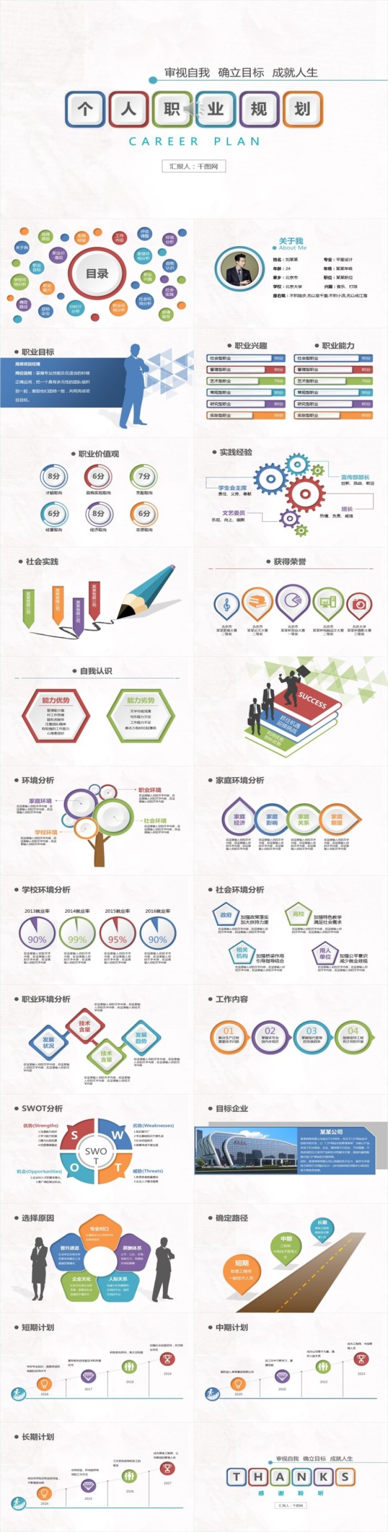 色彩图标式简历竞聘报告PPT模板下载