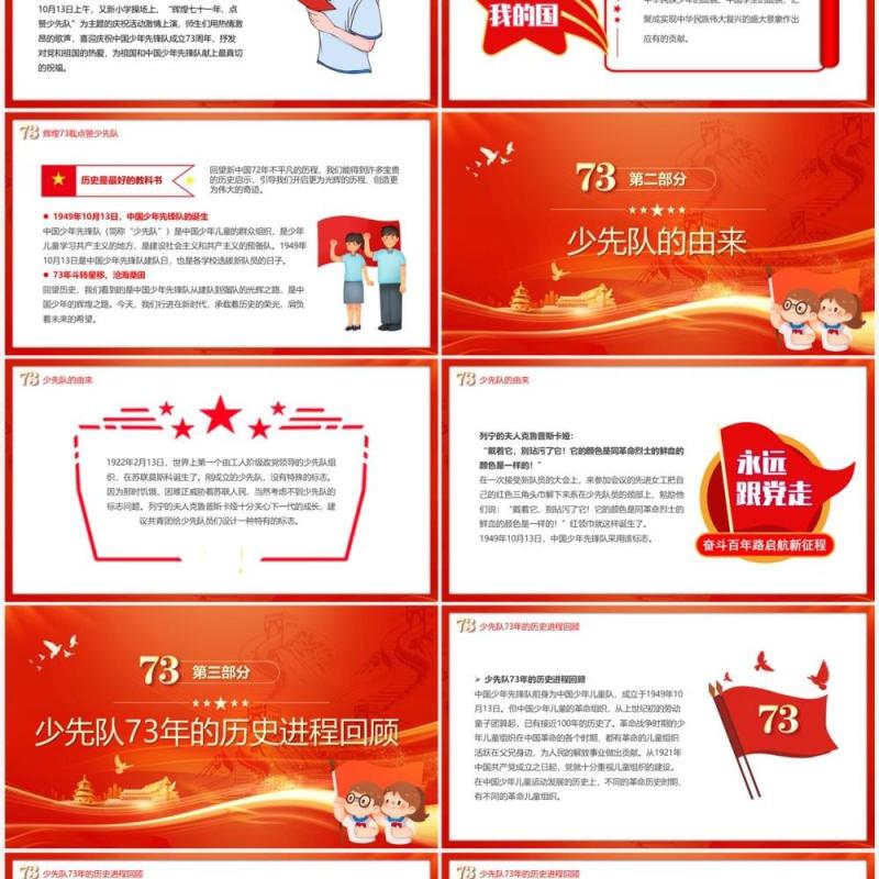 红色中国少先队成立73周年学习解读PPT模板