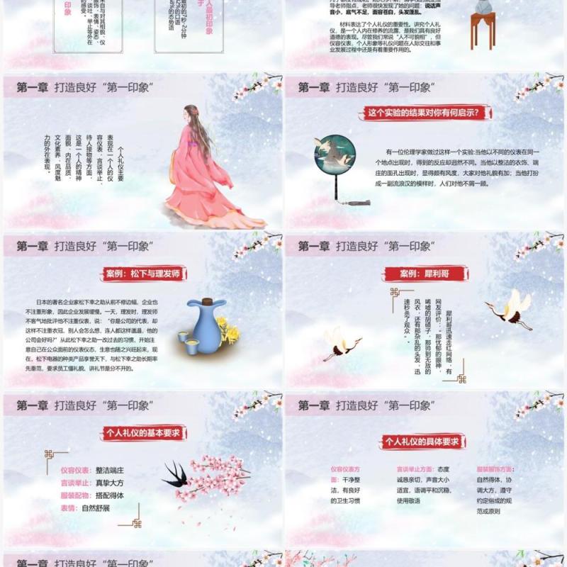 粉色中国风礼仪修养彰显个人魅力PPT模板