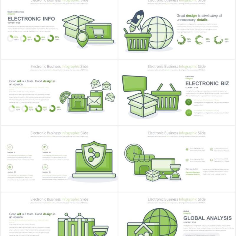 11套色系电子商务创意图形PPT素材Electronic Business-PowerPoint Infographics Slides