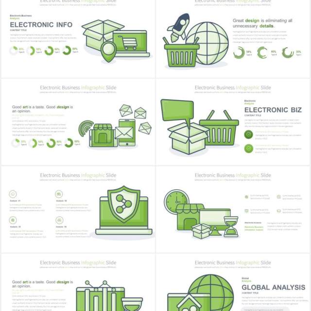 11套色系电子商务创意图形PPT素材Electronic Business-PowerPoint Infographics Slides