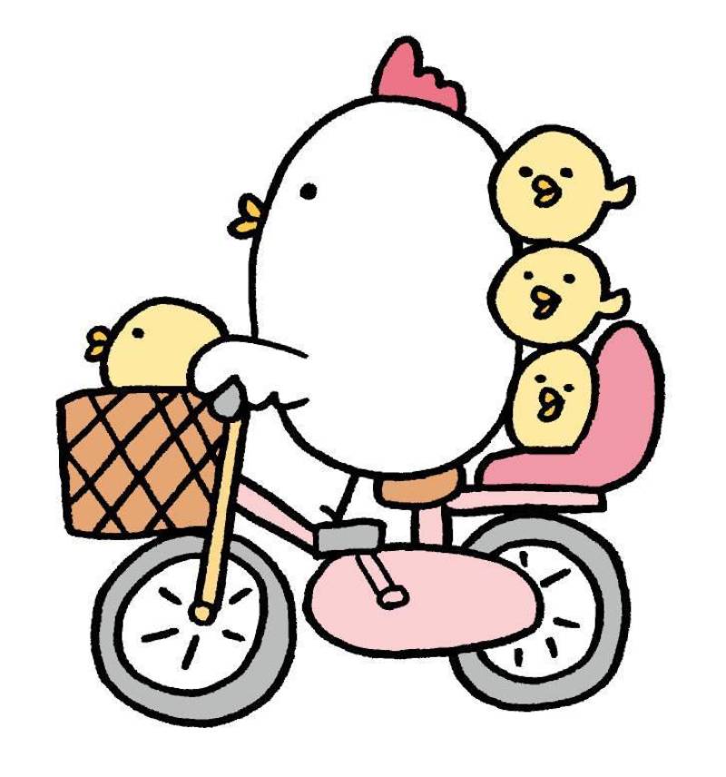 鸡父母和孩子骑自行车