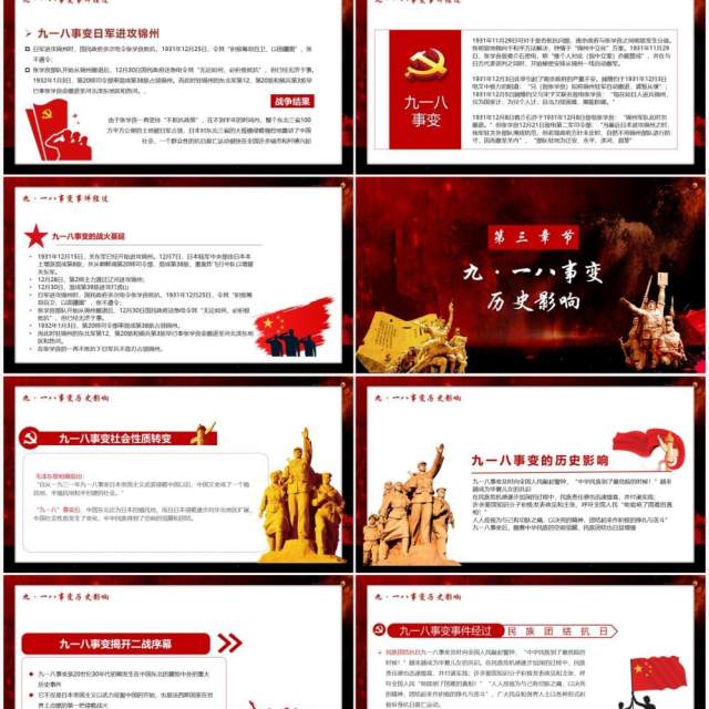红色党政风纪念九一八历史事件勿忘国耻宣传教育PPT模板(2)