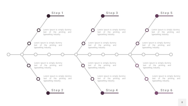 深紫色鱼骨PPT信息图表8