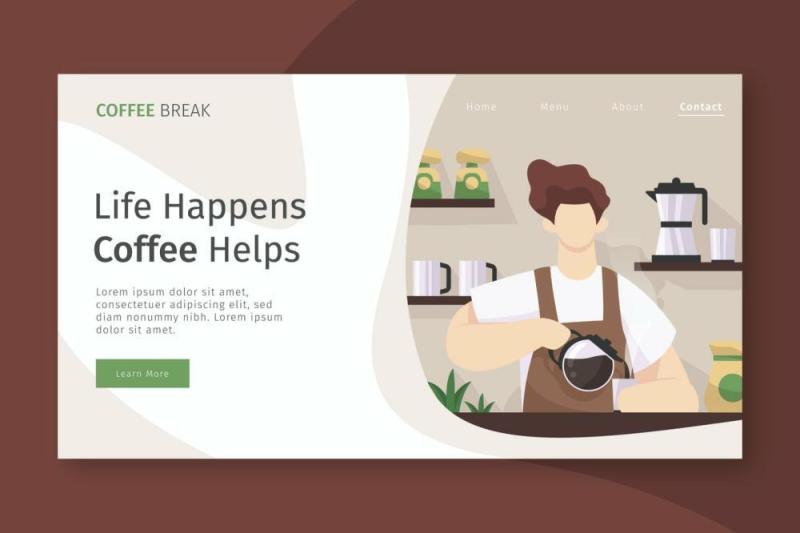 咖啡厅登录页UI界面AI设计插画模板coffee cafe landing page