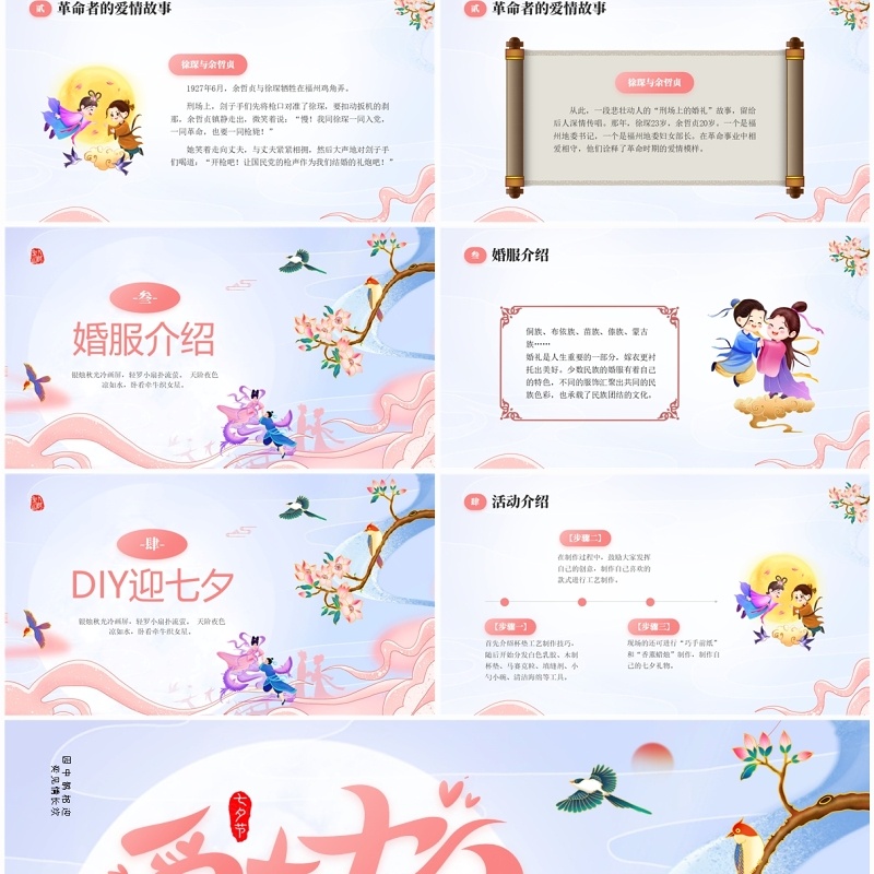 粉色中国风传统节日七夕介绍PPT模板