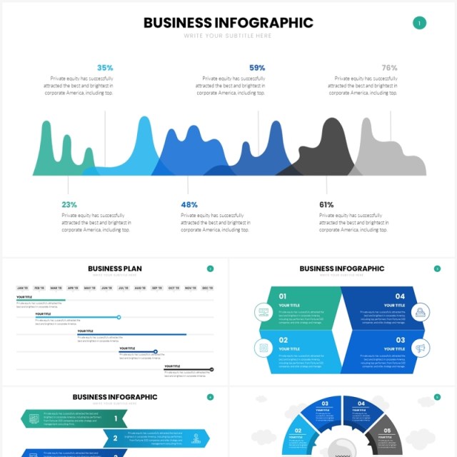 蓝色简约商务商业信息图表PPT模板Business Infographics Slides Template