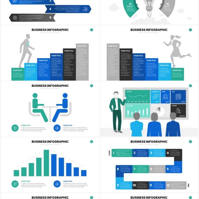 蓝色简约商务商业信息图表PPT模板Business Infographics Slides Template