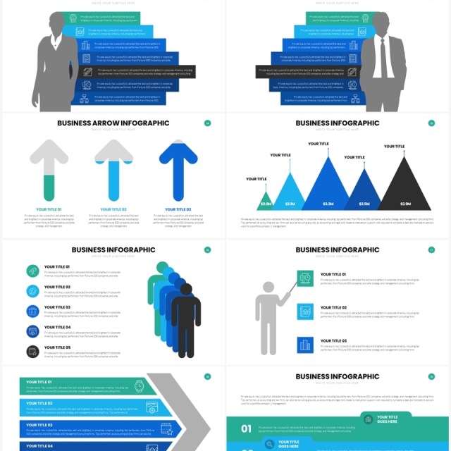 蓝色简约商务商业信息图表PPT模板Business Infographics Slides Template