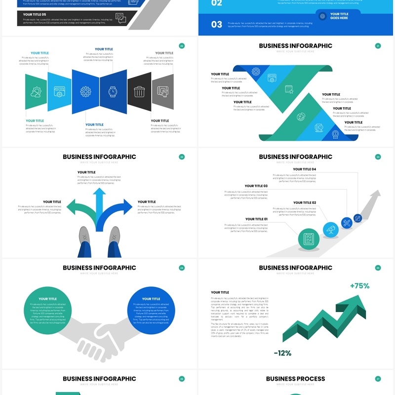 蓝色简约商务商业信息图表PPT模板Business Infographics Slides Template