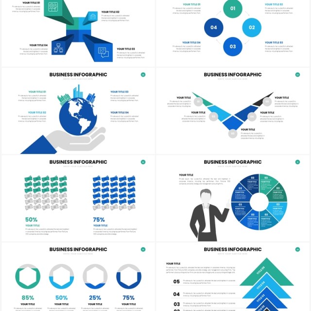 蓝色简约商务商业信息图表PPT模板Business Infographics Slides Template