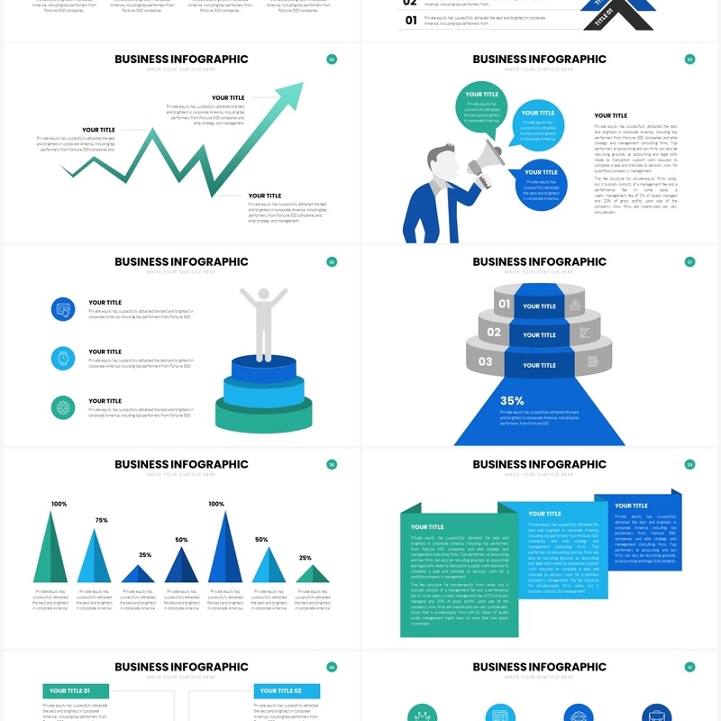 蓝色简约商务商业信息图表PPT模板Business Infographics Slides Template