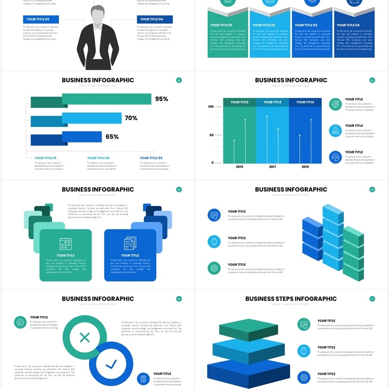 蓝色简约商务商业信息图表PPT模板Business Infographics Slides Template