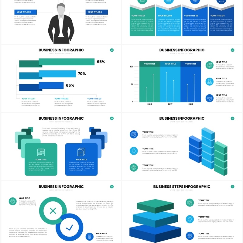 蓝色简约商务商业信息图表PPT模板Business Infographics Slides Template