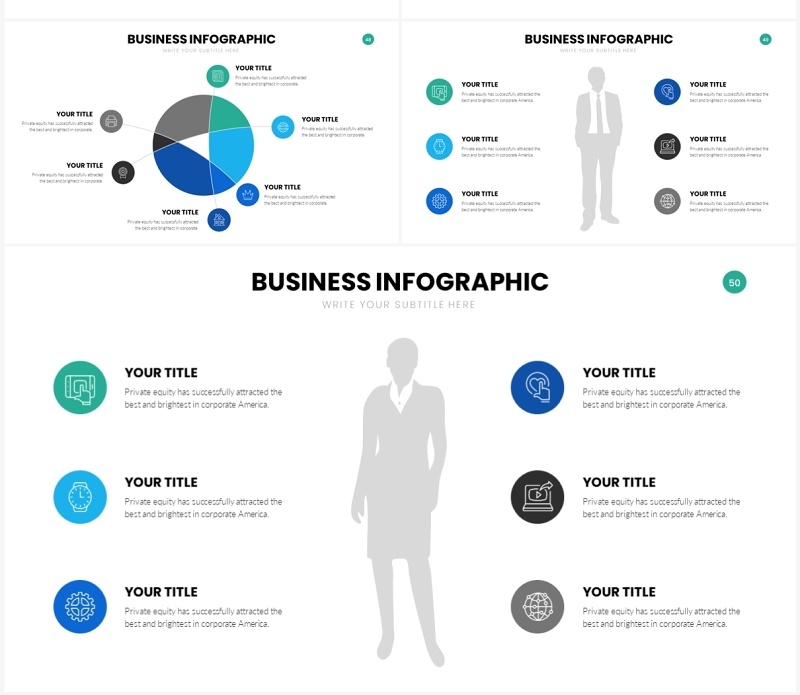 蓝色简约商务商业信息图表PPT模板Business Infographics Slides Template