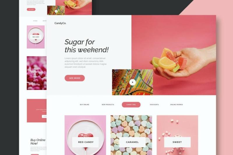 糖果店网站UI设计界面PSD模板candy shop website