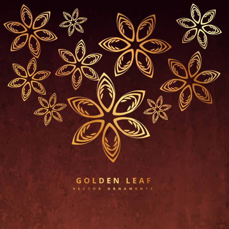 金色的叶子设计在生锈的背景中