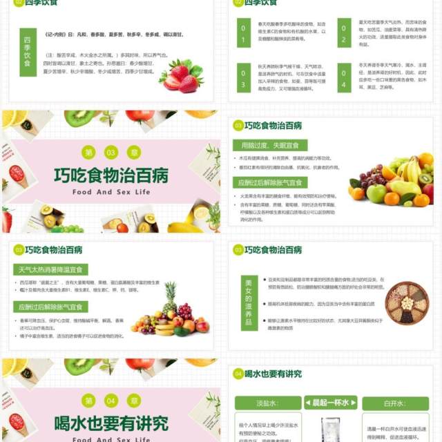 粉绿色简约健康饮食生活小常识PPT模板 粉绿色简约健康饮食生活小常识PPT模板