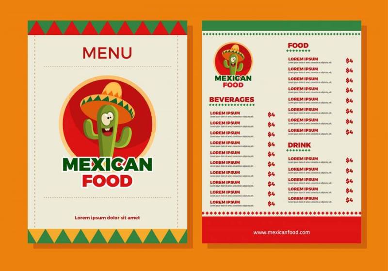 墨西哥食物菜单模板矢量