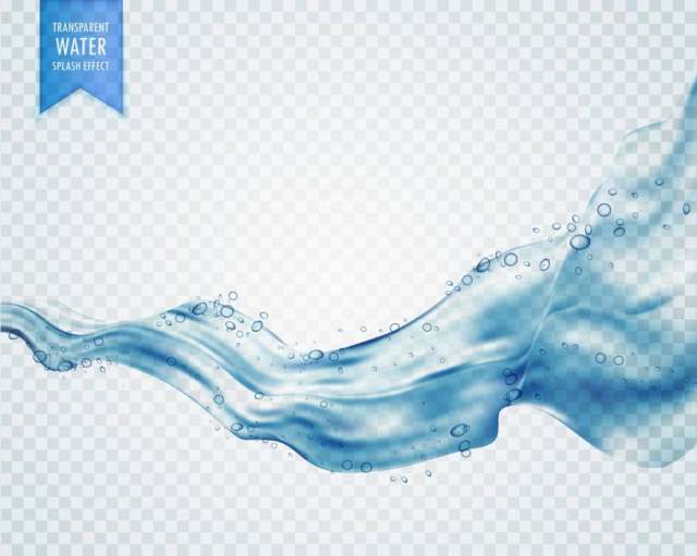 波浪流动的水或透明背景上的蓝色液体