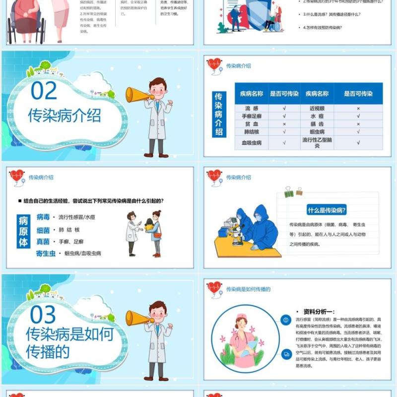 蓝色卡通医疗健康传染病预防宣传介绍PPT模板