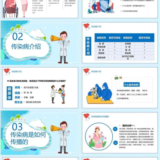 蓝色卡通医疗健康传染病预防宣传介绍PPT模板
