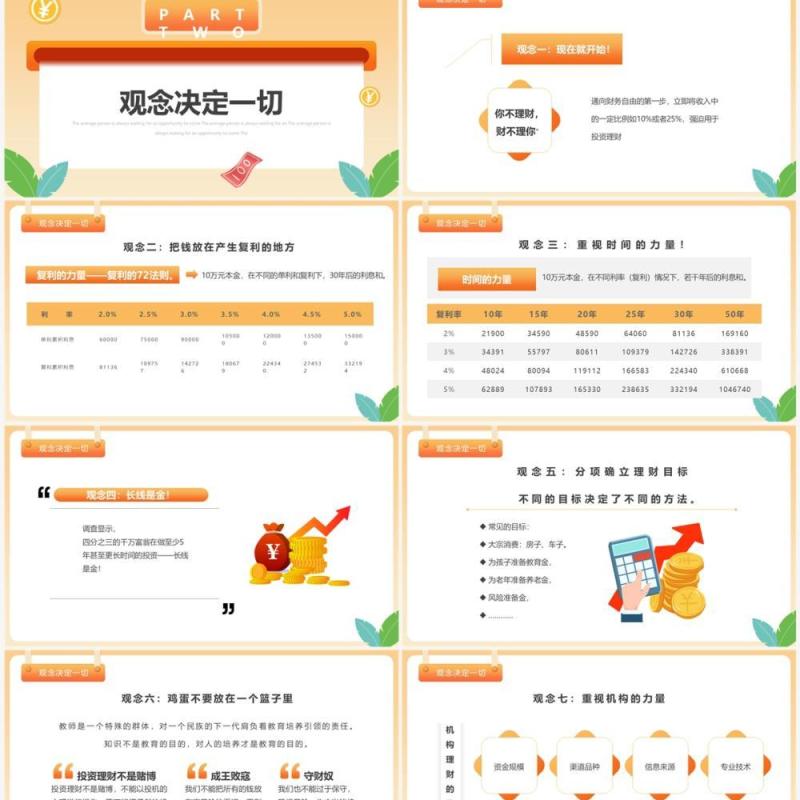 橙色简约卡通风保险与家庭理财PPT模板