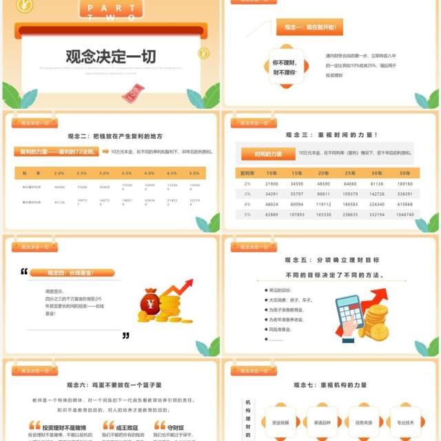 橙色简约卡通风保险与家庭理财PPT模板