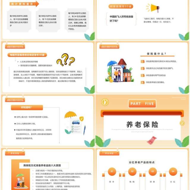橙色简约卡通风保险与家庭理财PPT模板 橙色简约卡通风保险与家庭理财PPT模板
