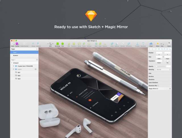 iPhone X和Apple AirPods使用Sketch＆Photoshop的设计师笔模型。，Mockups365：第33天