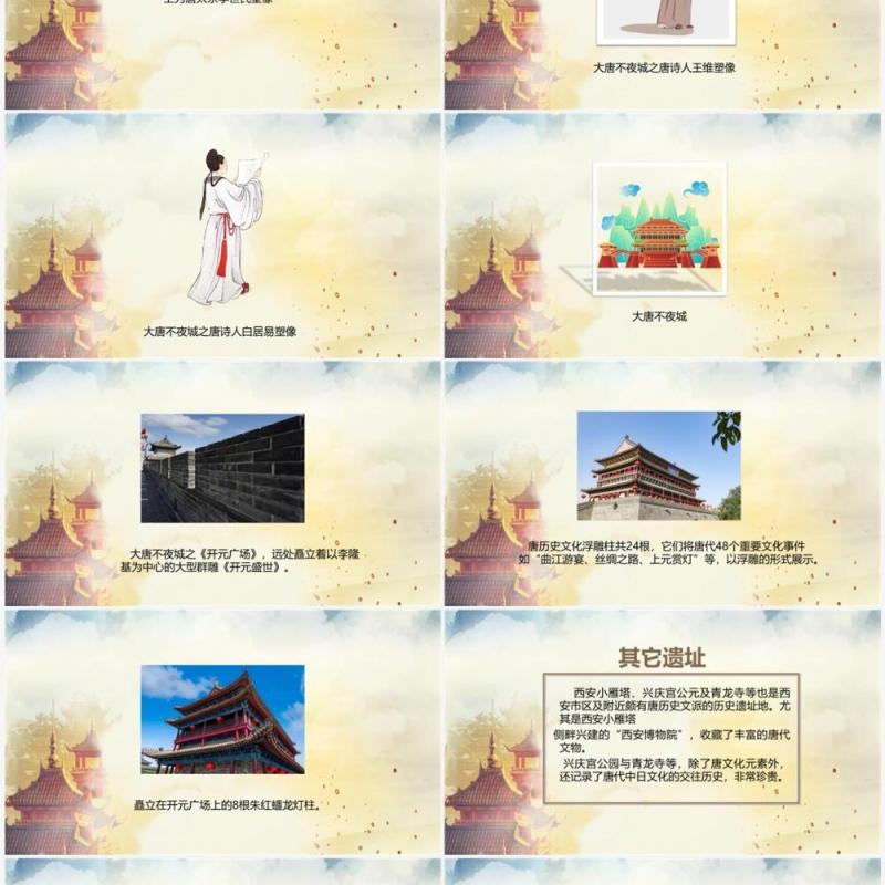 古代中国风西安大唐遗址公园介绍PPT模板
