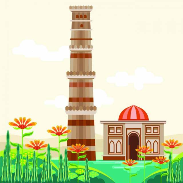 Qutub Minar，联合国教科文组织世界遗产之一，建于13世纪初位于印度德里南部