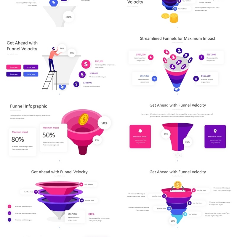 市场销售漏斗图信息图PPT模板Funnel Infographic PPT