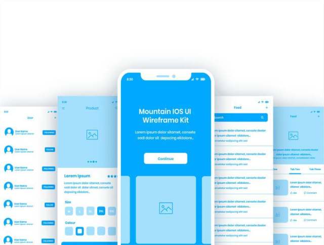 iOS UI线框套件，适用于XD，Illustrator，Photoshop和Sketch。，Mountain iOS UI线框套件