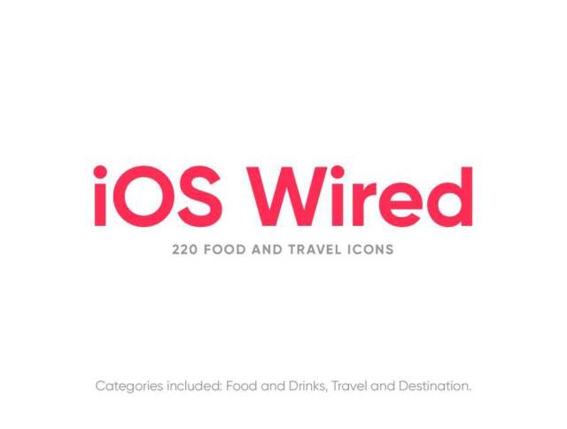 iOS中的220个食物和旅行图标Sketch，Photoshop和Illustrator的有线样式，iOS有线食品和旅行