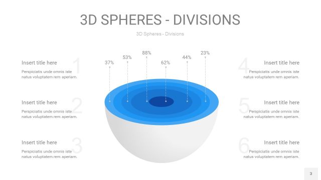 渐变蓝色3D球体切割PPT信息图3