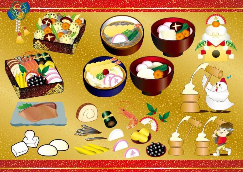 日本新年假期与食物有关的日本装饰品