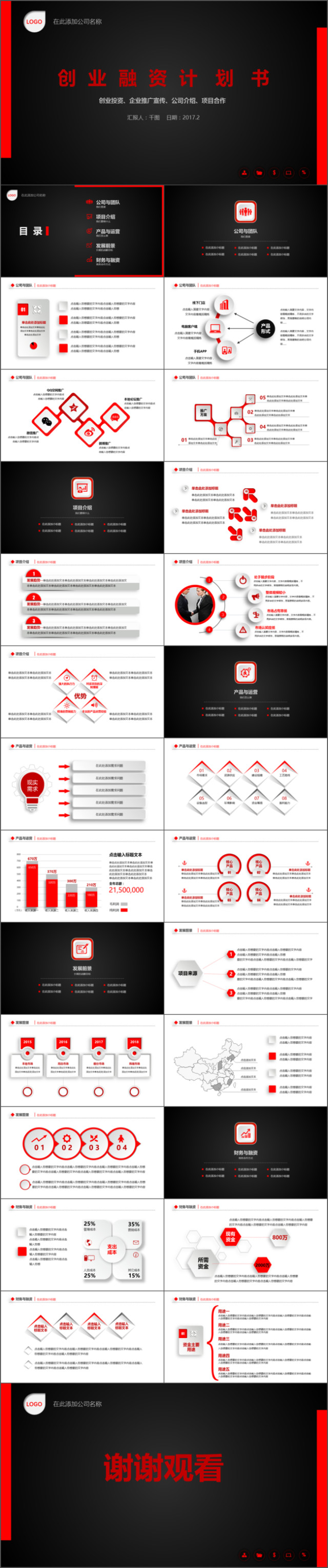 2017黑红大气通用创业融资ppt模板