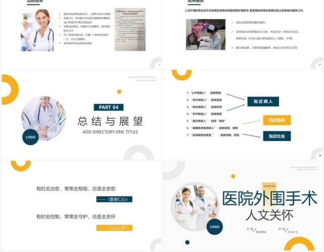 黄蓝简约风医院外围手术人文关怀PPT模板 黄蓝简约风医院外围手术人文关怀PPT模板