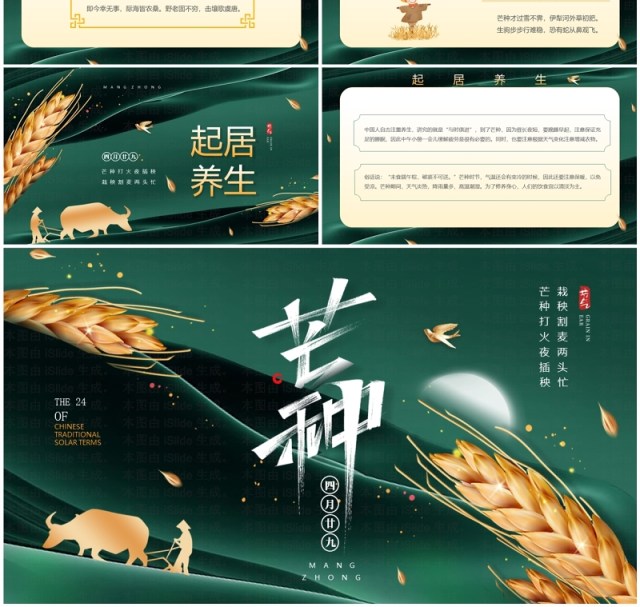 绿色中国风传统二十四节气之芒种PPT模板 绿色中国风传统二十四节气之芒种PPT模板