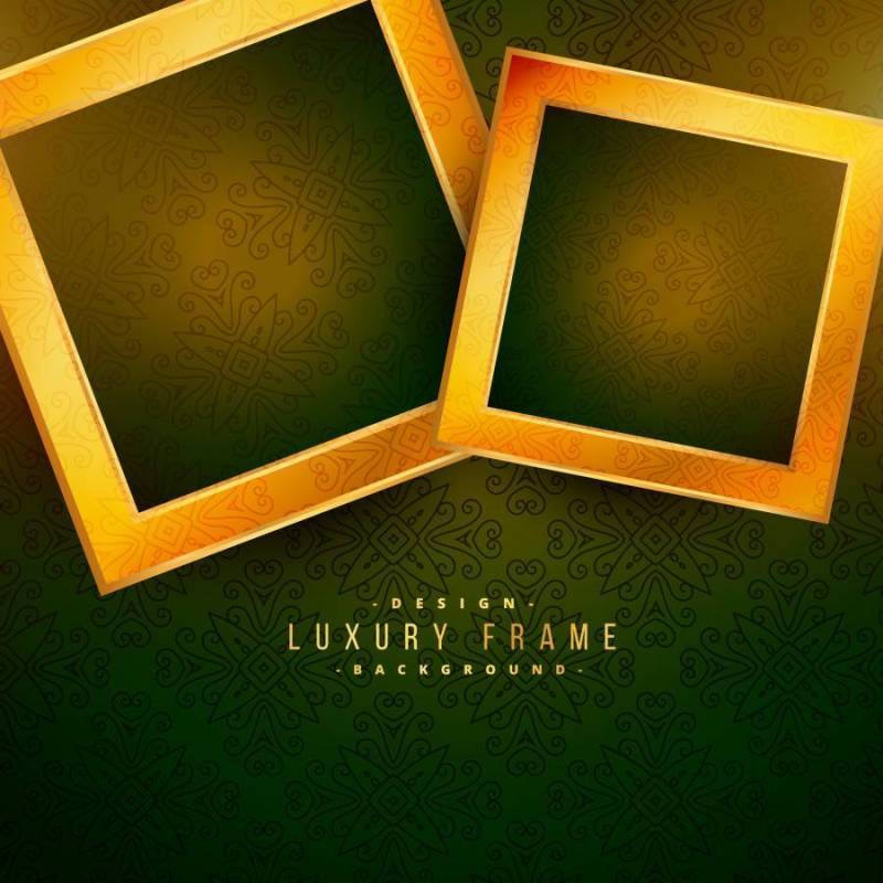 绿色花卉背景复古风格上的两个金色框架