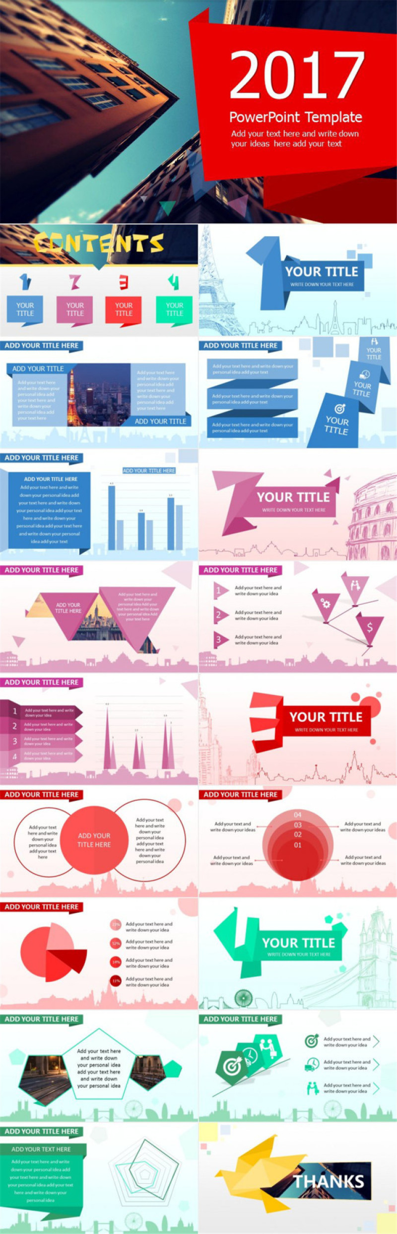 折纸创意立体视觉欧美风格商务ppt模板