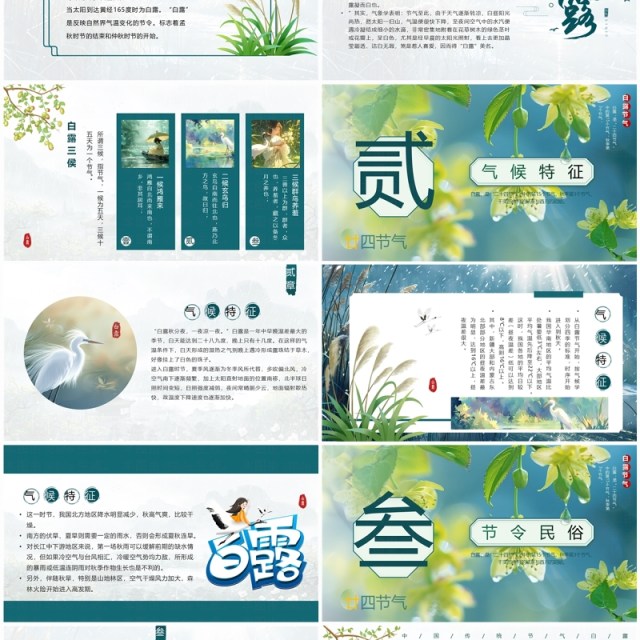 绿色插画清新风二十四节气之白露PPT模板 绿色插画清新风二十四节气之白露PPT模板