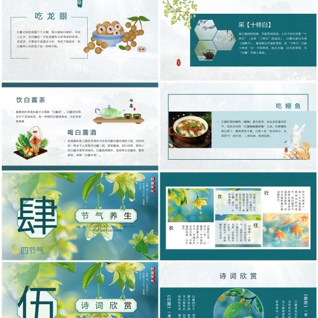 绿色插画清新风二十四节气之白露PPT模板 绿色插画清新风二十四节气之白露PPT模板