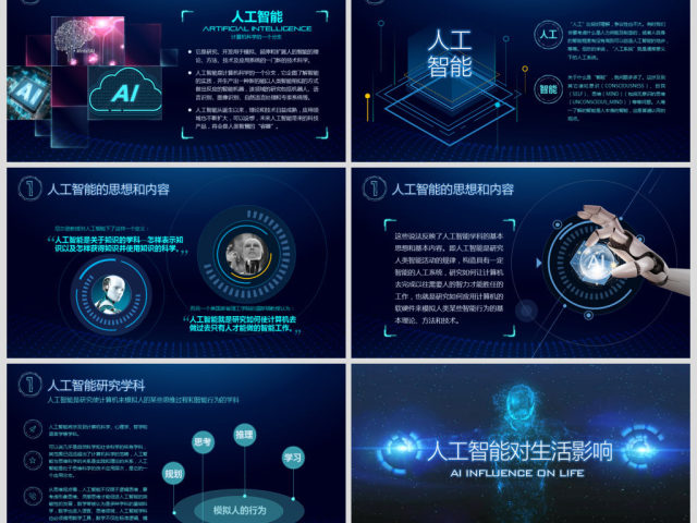 原创AI人工智能简介ppt模板云计算大数据