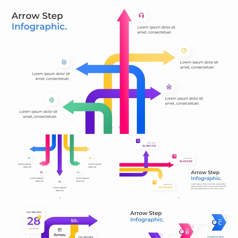 多彩箭头步骤信息图ppt素材